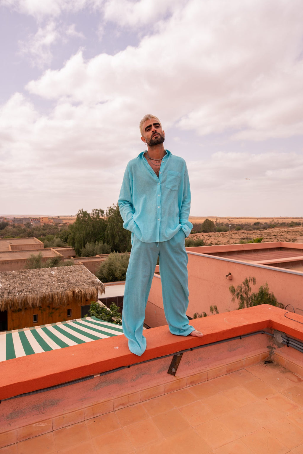 Crepe Long Sleeve Shirt / Turquoise