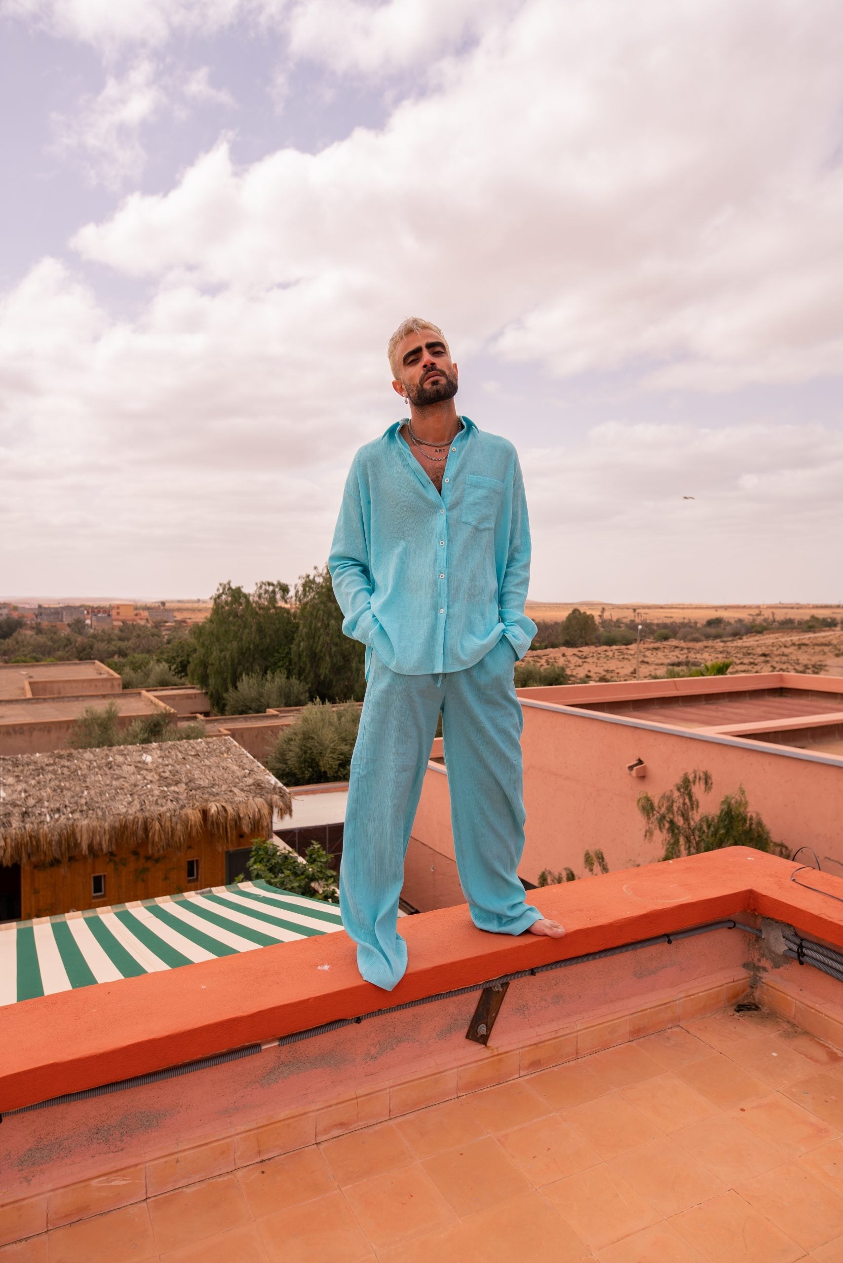 Crepe Long Sleeve Shirt / Turquoise