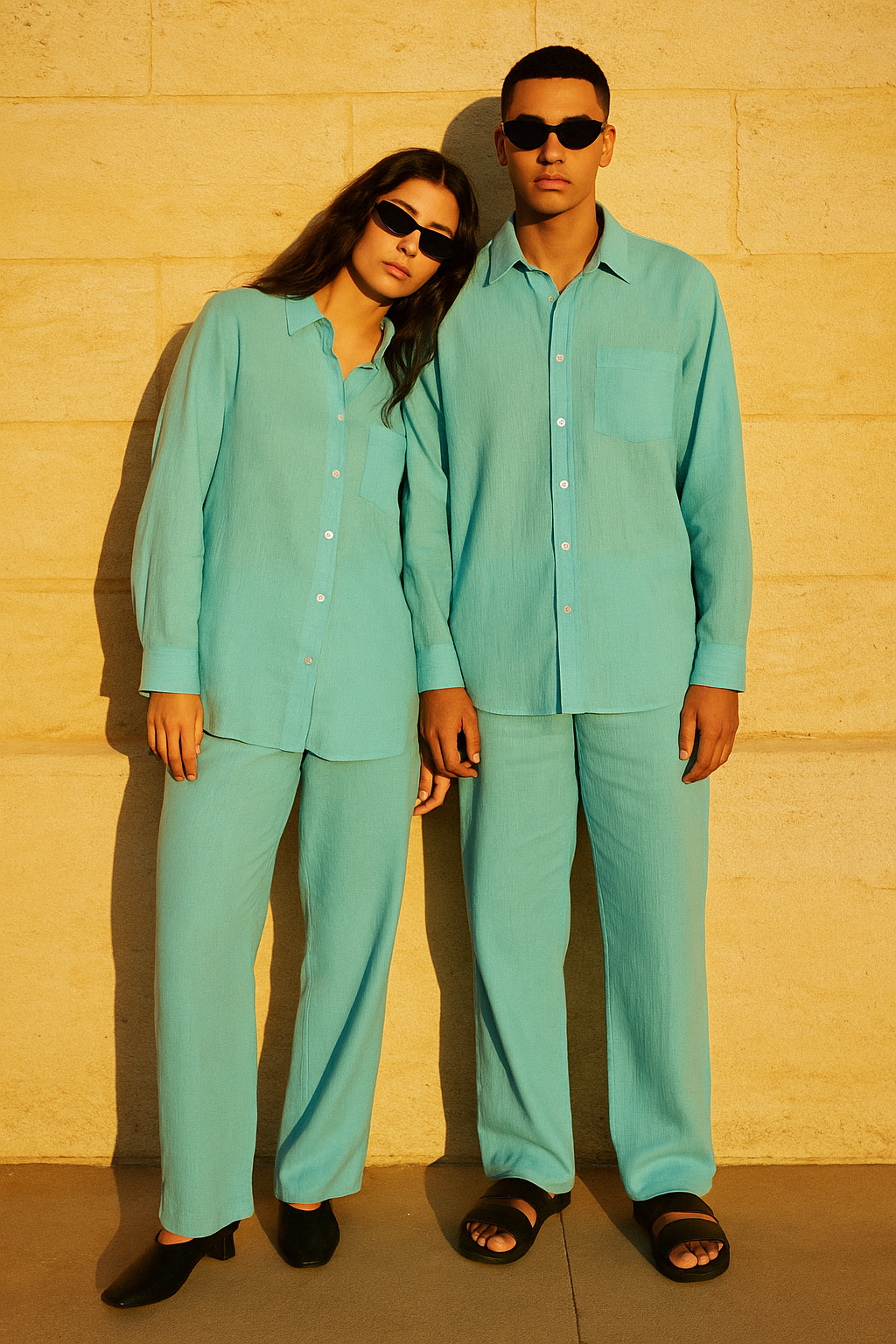 Crepe Long Sleeve Shirt / Turquoise